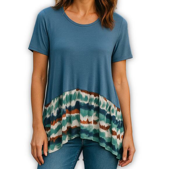 LOGO by Lori Goldstein Boho Tie Dye Tunic Blue Medium - Picture 1 of 9